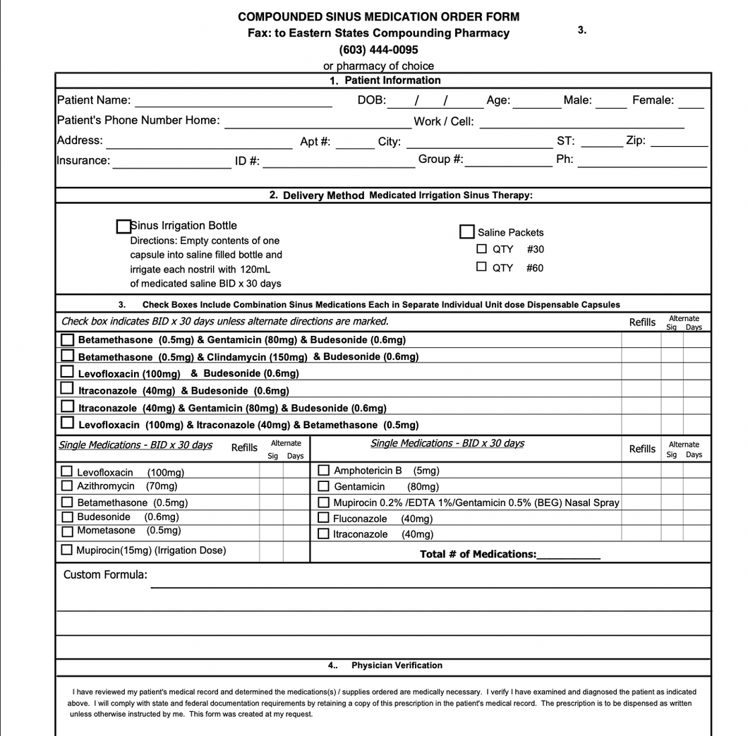 Eastern States - RX Template - Compounded Sinus Medication Order Form