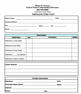 Eastern States - RX Template - Naltrexone Order Form