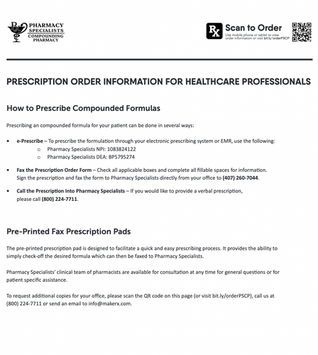 Pharmacy Specialists - RX Template - Female Health Compounded Medication Order Form