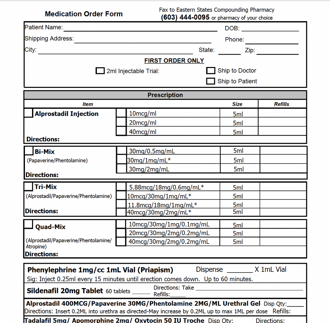 Eastern States - RX Template - Urology Medication Order Form