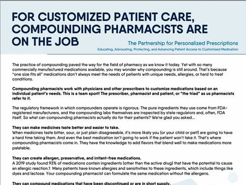 For Customized Patient Care, Compounding Pharmacists are on the Job Handout