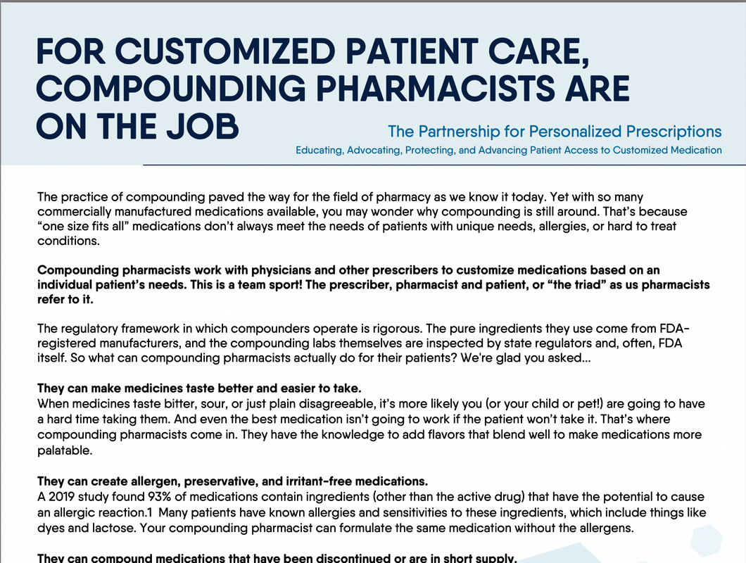 For Customized Patient Care, Compounding Pharmacists are on the Job Handout