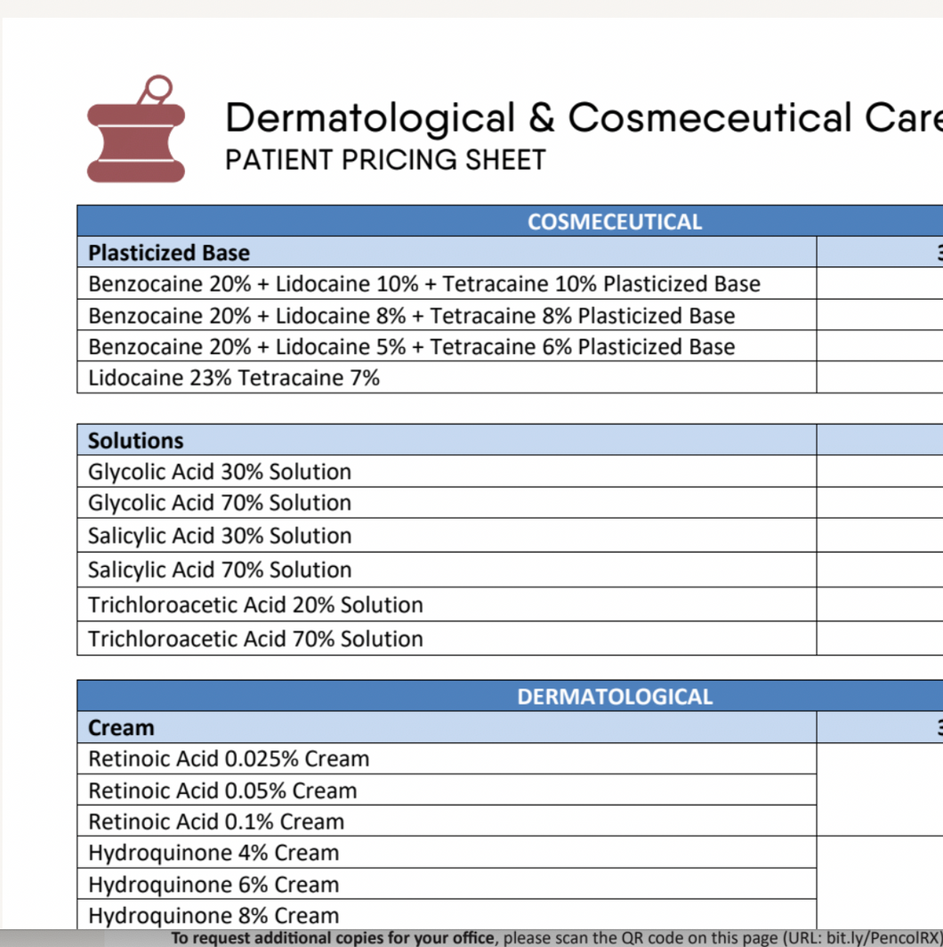 Dermatology and Cosmeceutical Patient Pricing (Pencol)