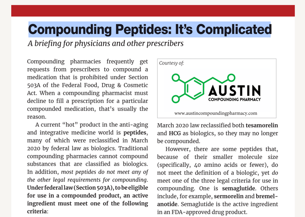 Compounding Peptides : It's Complicated - Austin Compounding