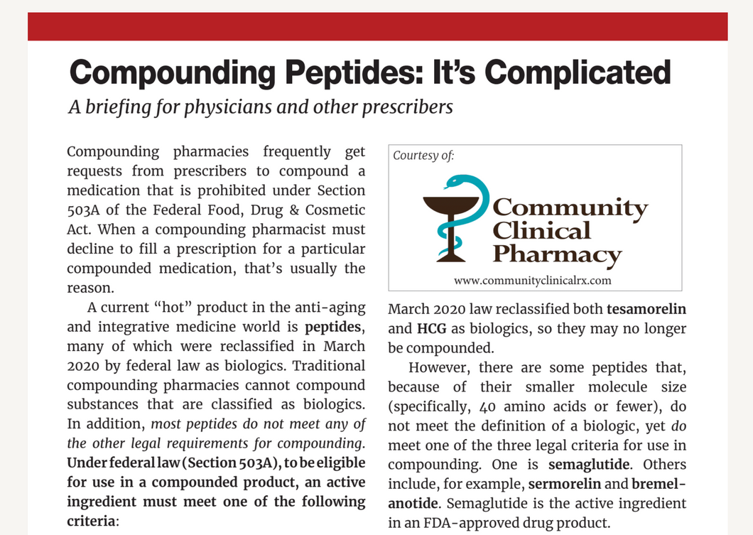 Compounding Peptides : It's Complicated - Community Clinical