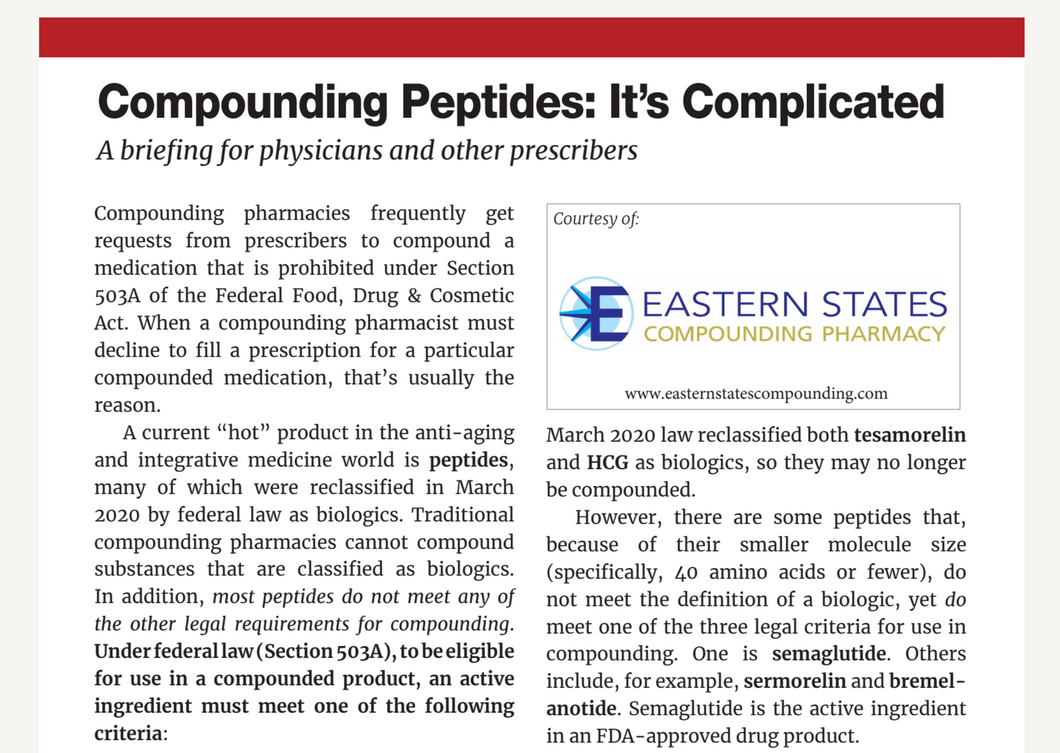 Compounding Peptides : It's Complicated - Eastern States