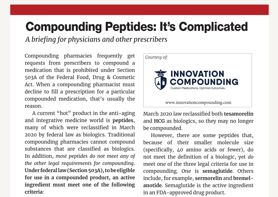 Compounding Peptides : It's Complicated - Innovation