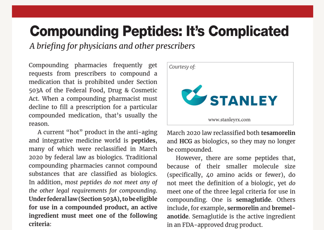 Compounding Peptides : It's Complicated - Stanley Specialty Pharmacy